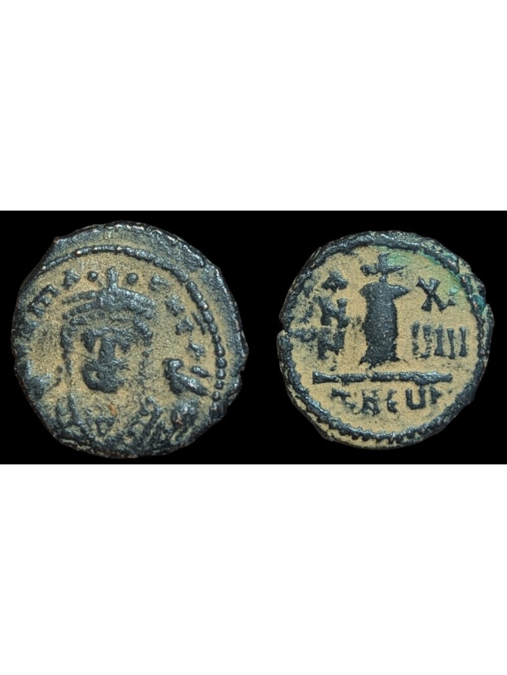 Byzantine Half Follis 593-4 Antioch Coin, Maurice Tiberius, Bronze Thessalonica